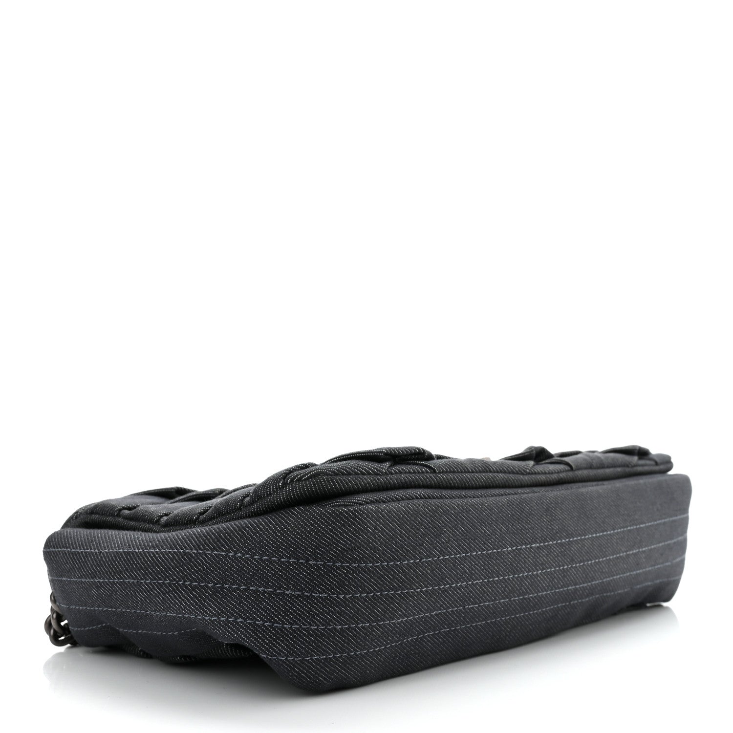 Chanel Denim Pleated Denim Turtle Flap Dark Blue 4 of 11