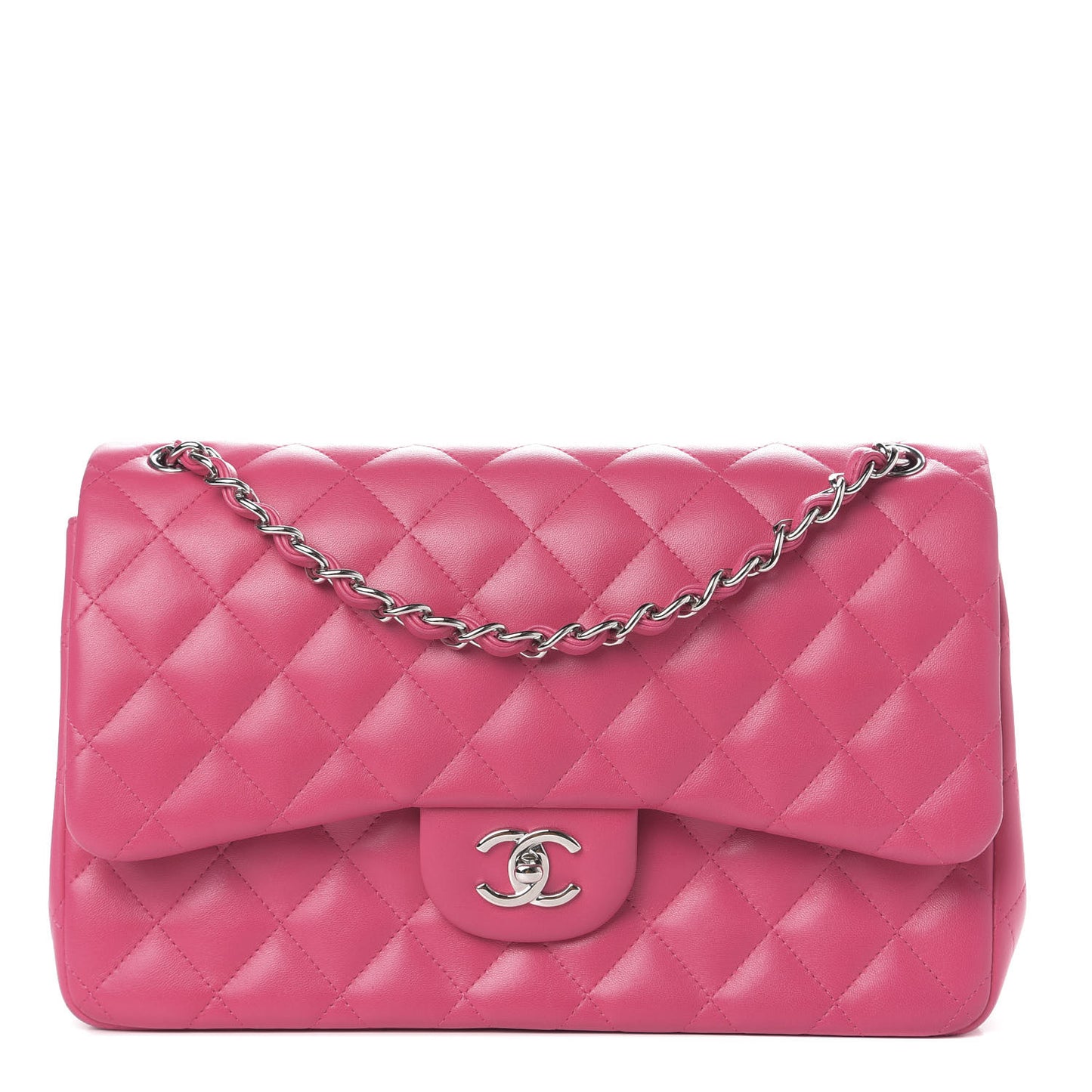 Lambskin Quilted Jumbo Double Flap Dark Pink