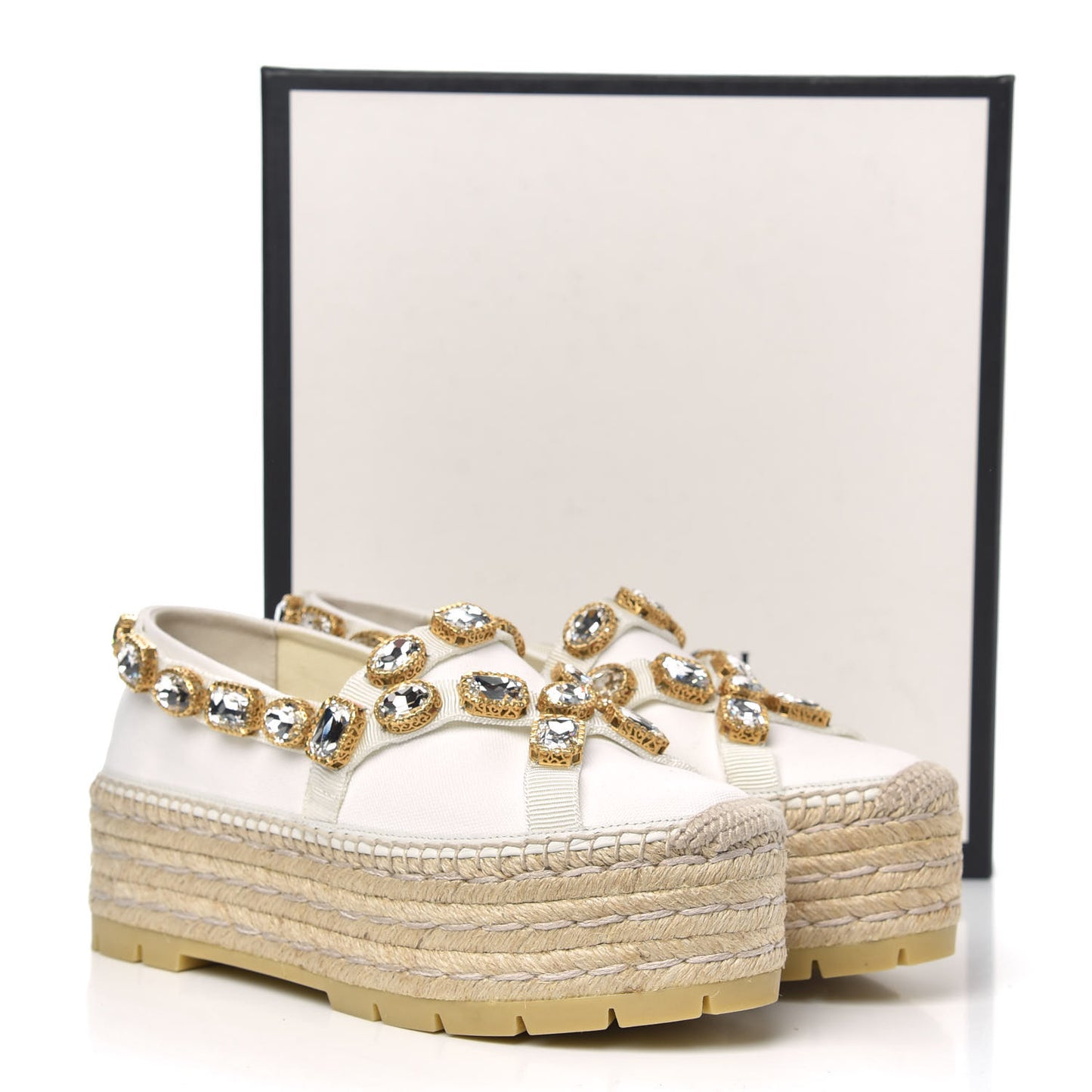 Canvas Crystal Embellished Platform Espadrilles 38 Great White