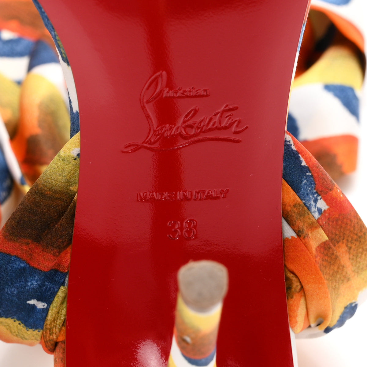 Christian Louboutin Crepe Satin Gaagal Miss Z Du Desert 100 Ankle Wrap Sandals 38 Multicolor Magma 7 of 9