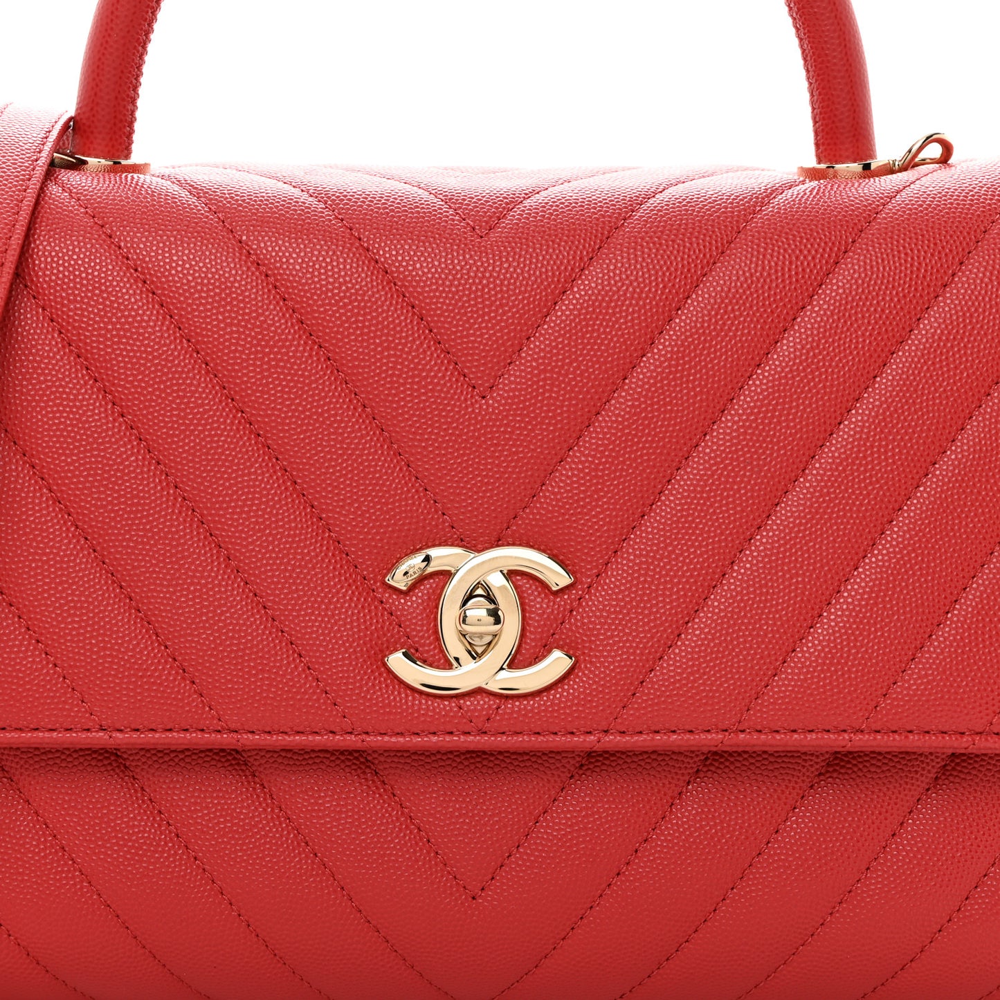 Caviar Chevron Quilted Small Coco Handle Flap Red