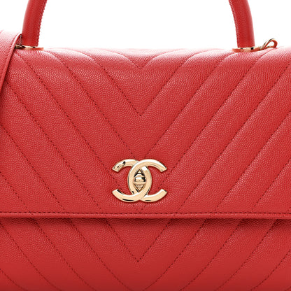 Chanel Caviar Chevron Quilted Small Coco Handle Flap Red 8 of 10