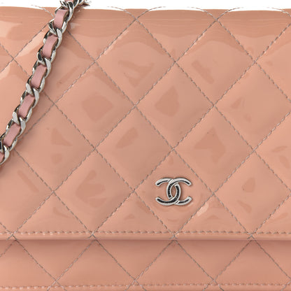 Chanel Patent Quilted Wallet On Chain WOC Light Pink 10 of 11