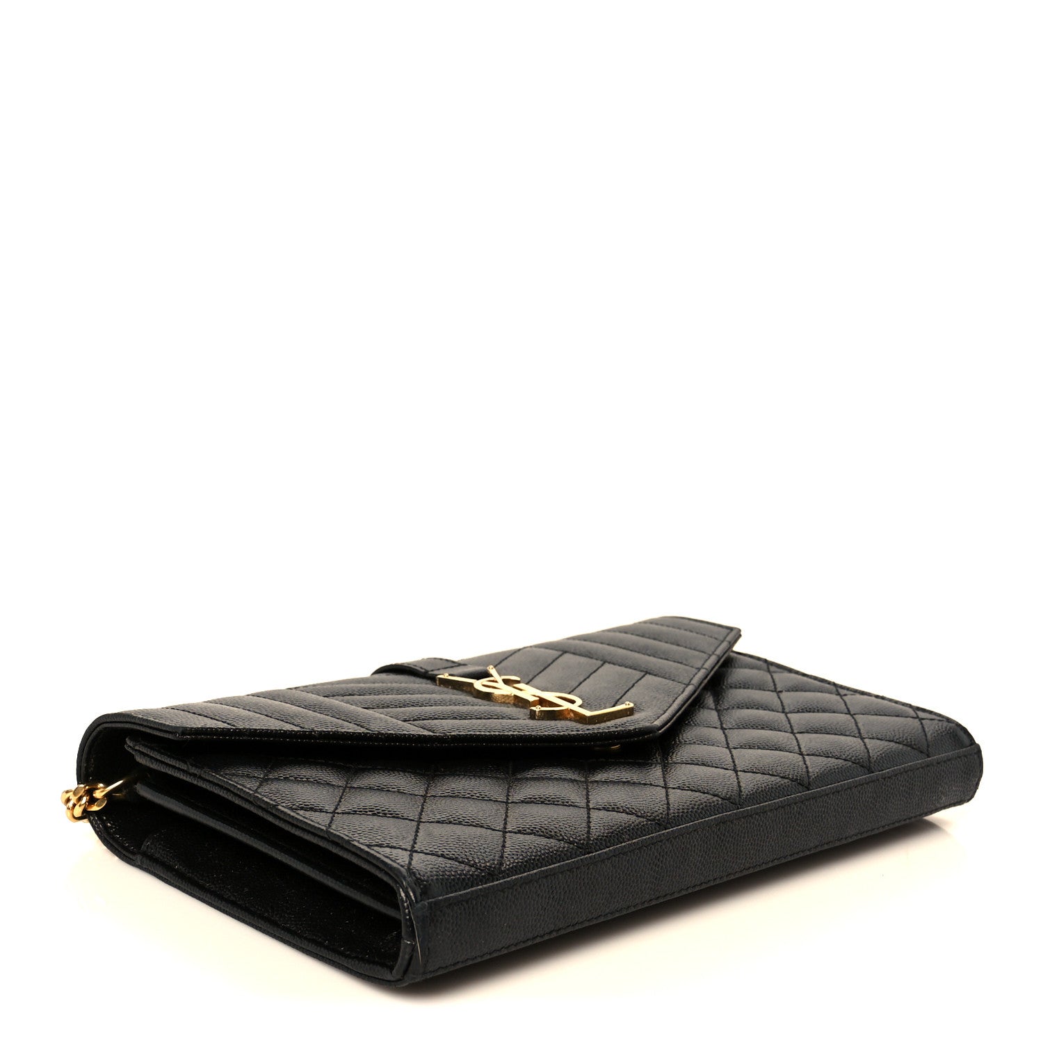 Saint Laurent Grain De Poudre Mixed Matelasse Triquilt Monogram Chain Wallet Black 4 of 10