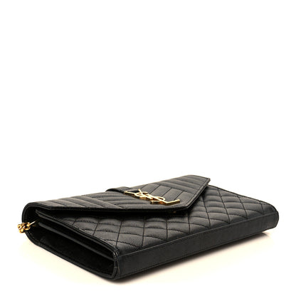 Saint Laurent Grain De Poudre Mixed Matelasse Triquilt Monogram Chain Wallet Black 4 of 10