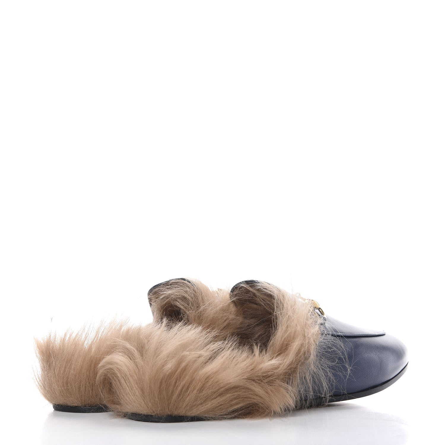 Gucci Malaga Kid Fur Womens Princetown Slippers 37.5 Blue Agata 4 of 9
