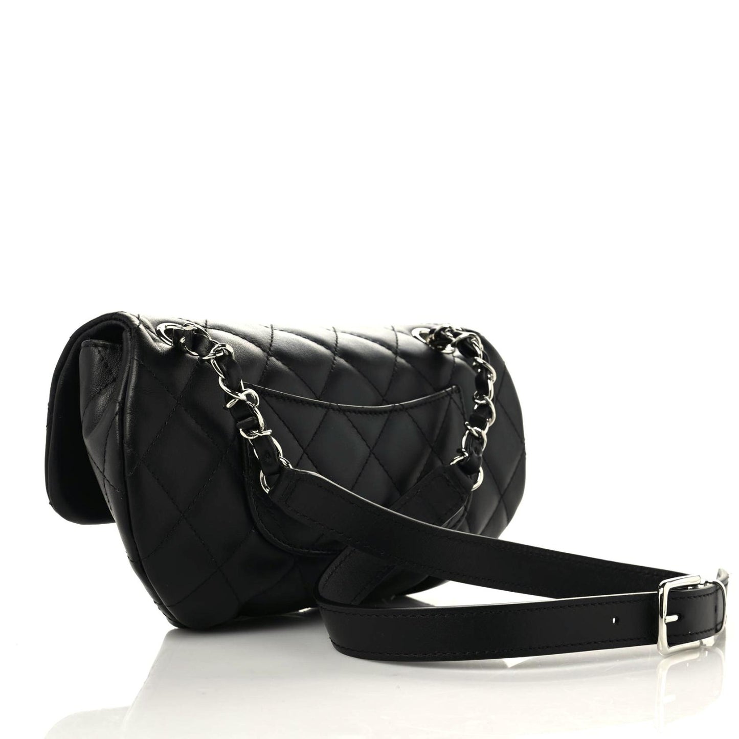 Calfskin Quilted CC Uniform Flap Belt Bag Black