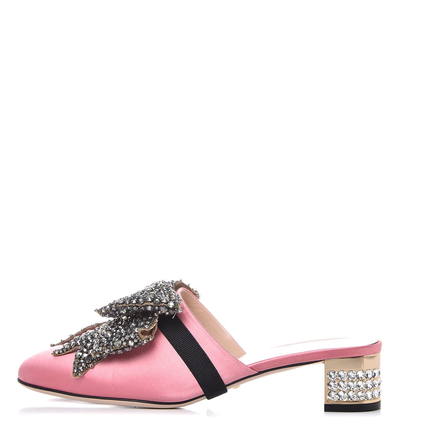 Silk Satin Crystal Embellished Bow Mules 38.5 Peonia