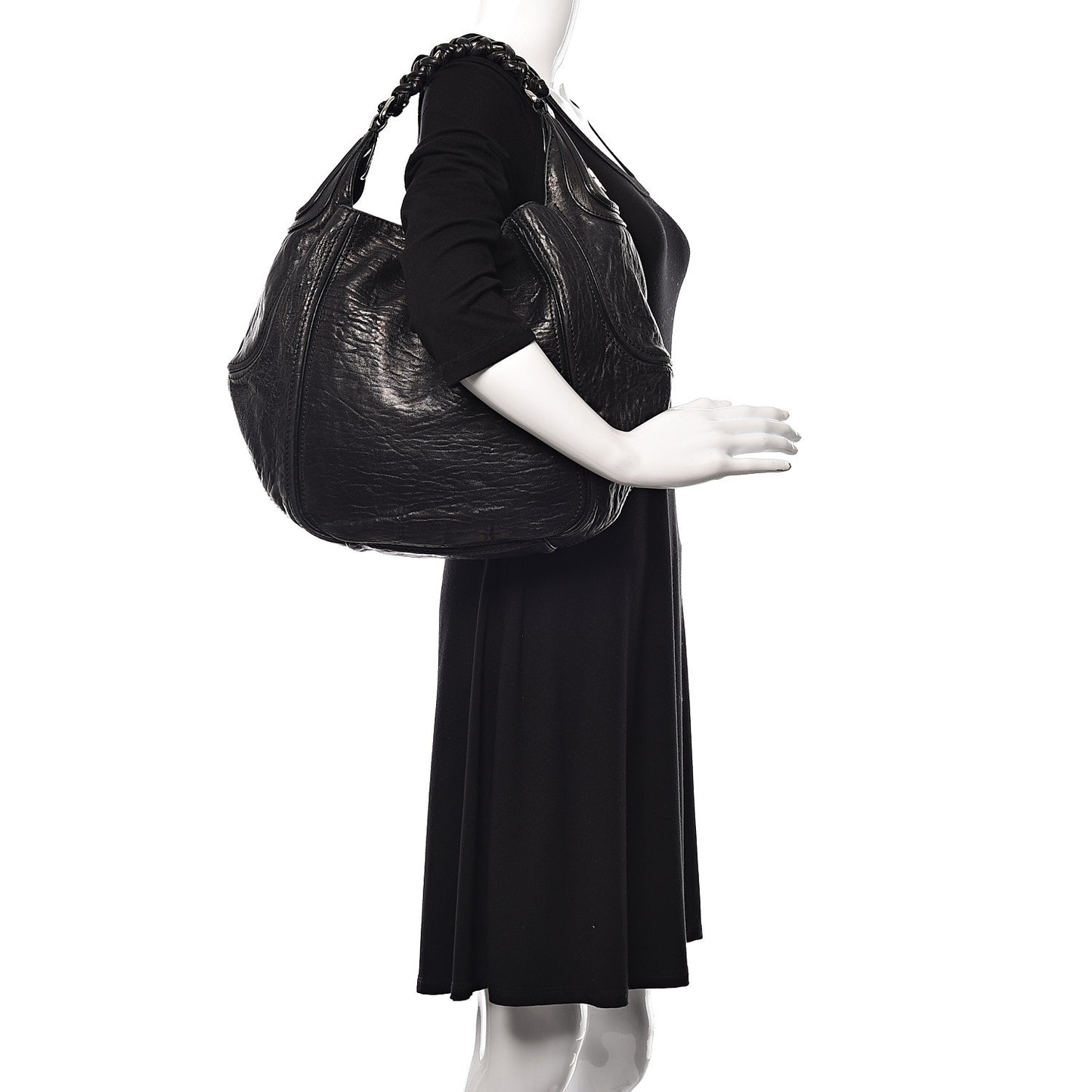 Tumbled Sheepskin Eclipse Hobo Black