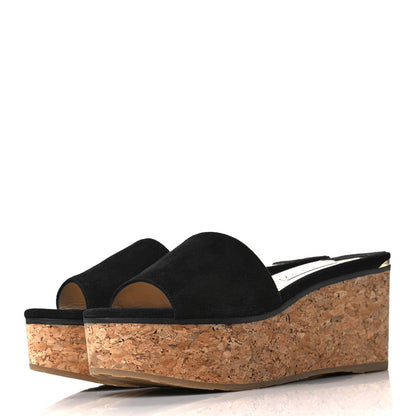 Jimmy Choo Suede Cork DeeDee Platform Wedge Slide Sandals 37 Black 3 of 8