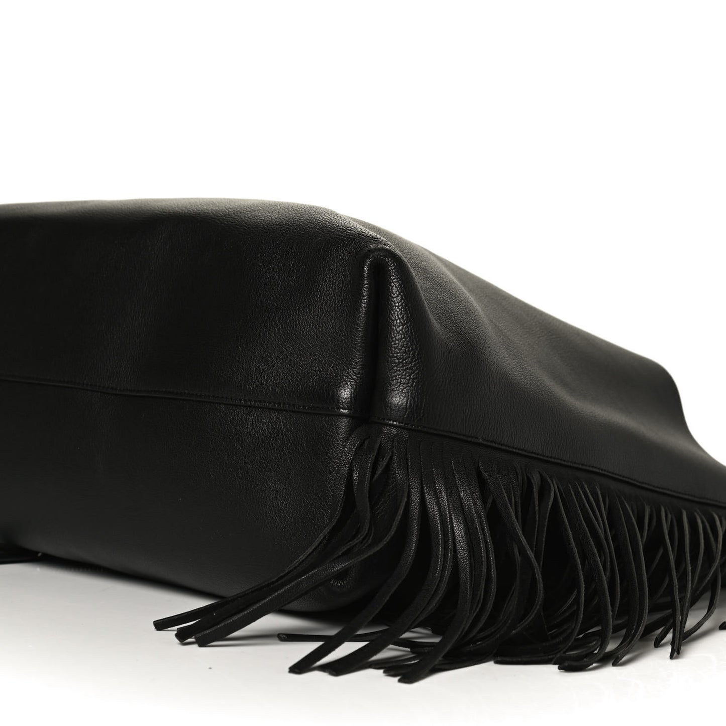 Calfskin Large Fringe Shopping Tote Black
