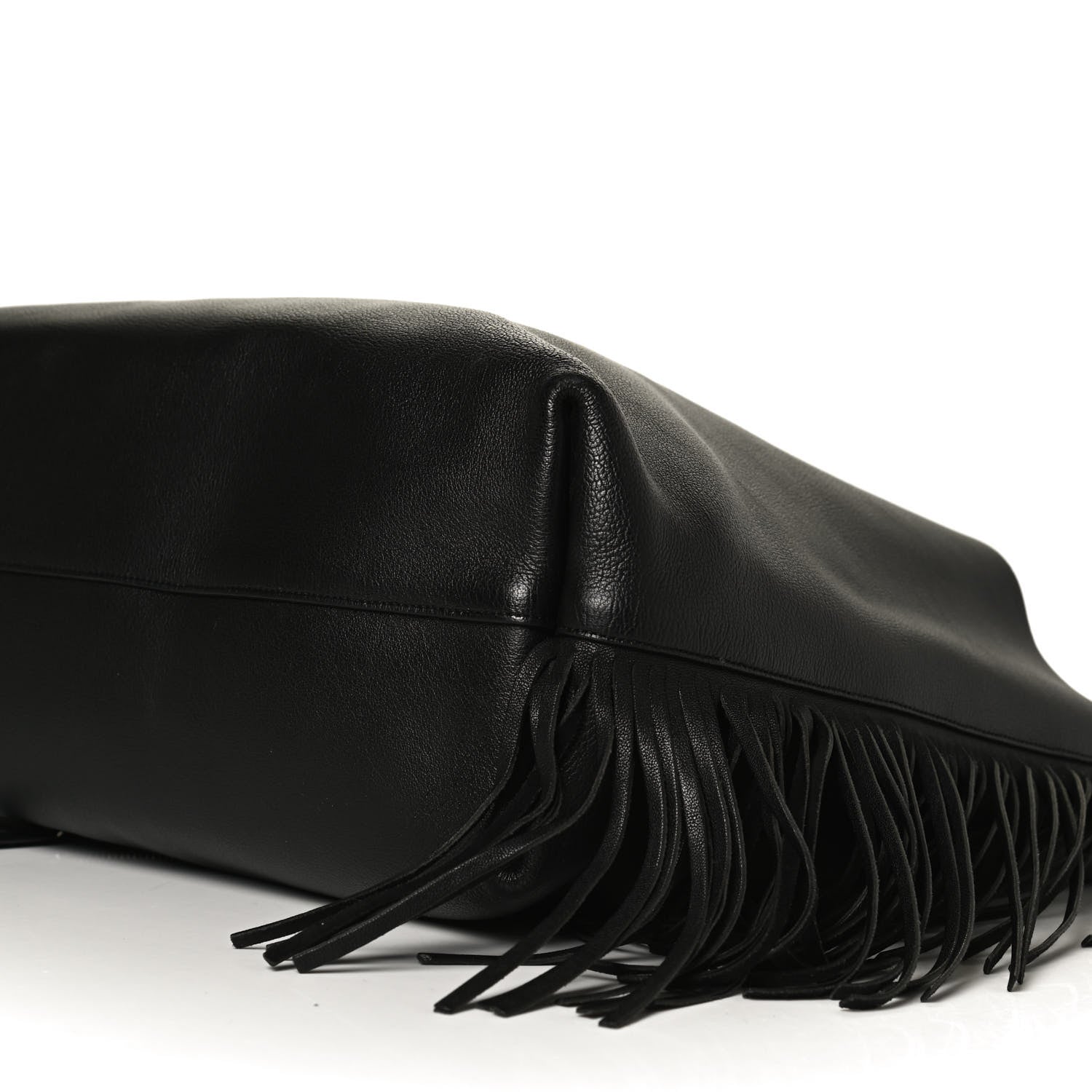 Saint Laurent Calfskin Large Fringe Shopping Tote Black 10 of 15