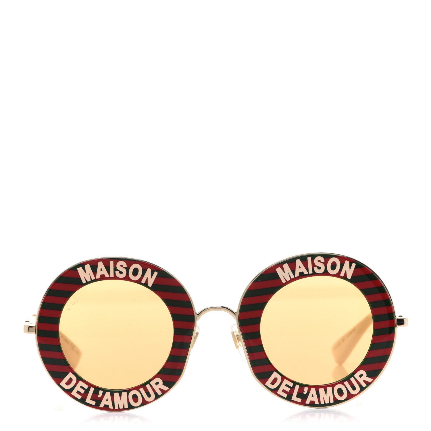 Gucci Metal Acetate Striped Maison Del'Amour Round Frame Sunglasses GG0113S Red Green 2 of 9