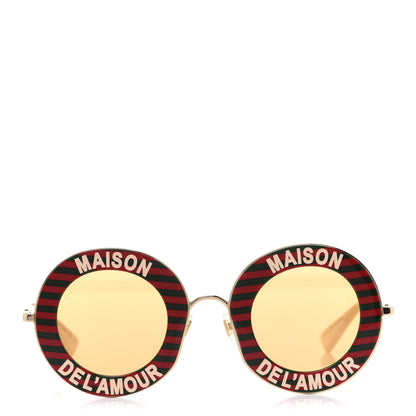 Gucci Metal Acetate Striped Maison Del'Amour Round Frame Sunglasses GG0113S Red Green 2 of 9