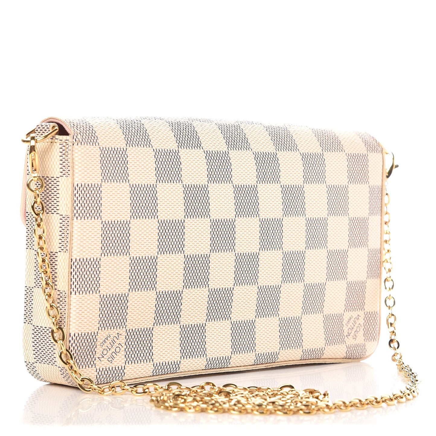 Damier Azur Pochette Felicie Chain Wallet Rose Ballerine