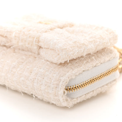 Chanel Tweed Quilted Bow Flap Card Holder On Chain White 11 of 12