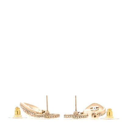 Chanel Pearl Crystal CC Heart Drop Earrings Gold White 3 of 5