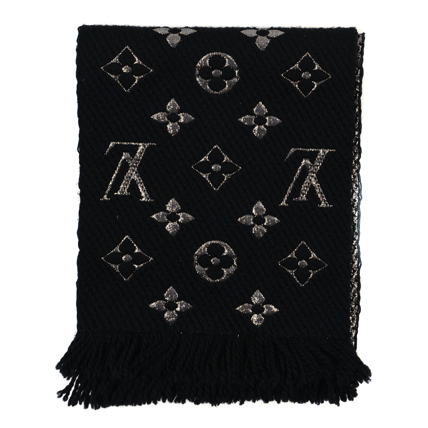 Wool Silk Logomania Shine Scarf Black