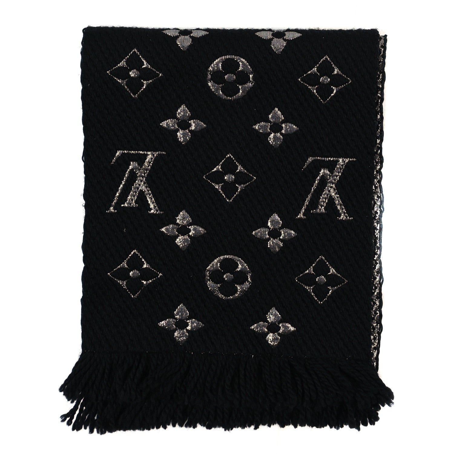 Louis Vuitton Wool Silk Logomania Shine Scarf Black 2 of 5