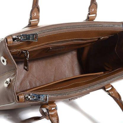Prada Saffiano Lux Small Double Zip Tote Cannella Talco 5 of 10