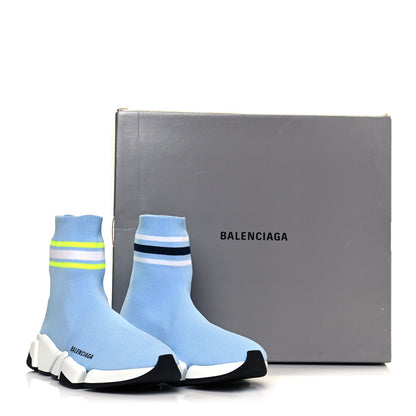 Balenciaga Technical 3D Recycled Knit Striped Womens Speed 2.0 Sneakers 39 Airy Blue Navy Fluorescent Yellow 7 of 7