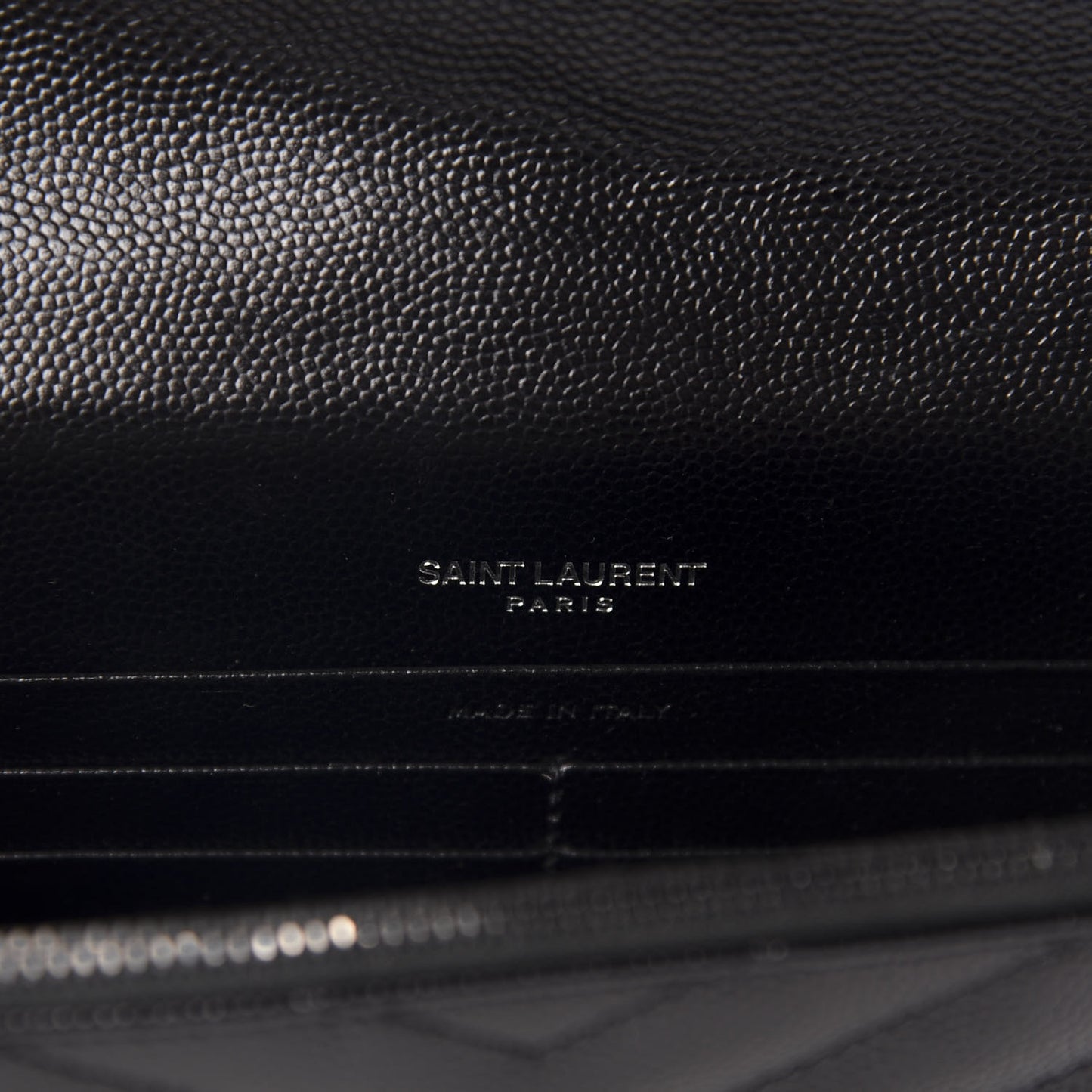 Grain De Poudre Matelasse Chevron Monogram Envelope Chain Wallet Black