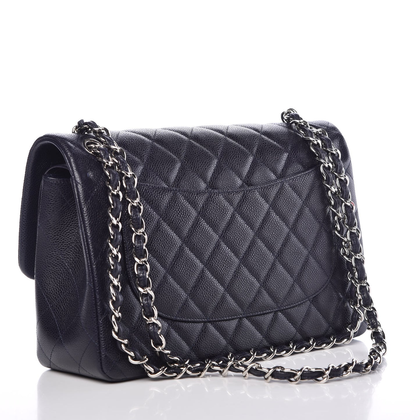 Caviar Quilted Jumbo Double Flap Navy Blue