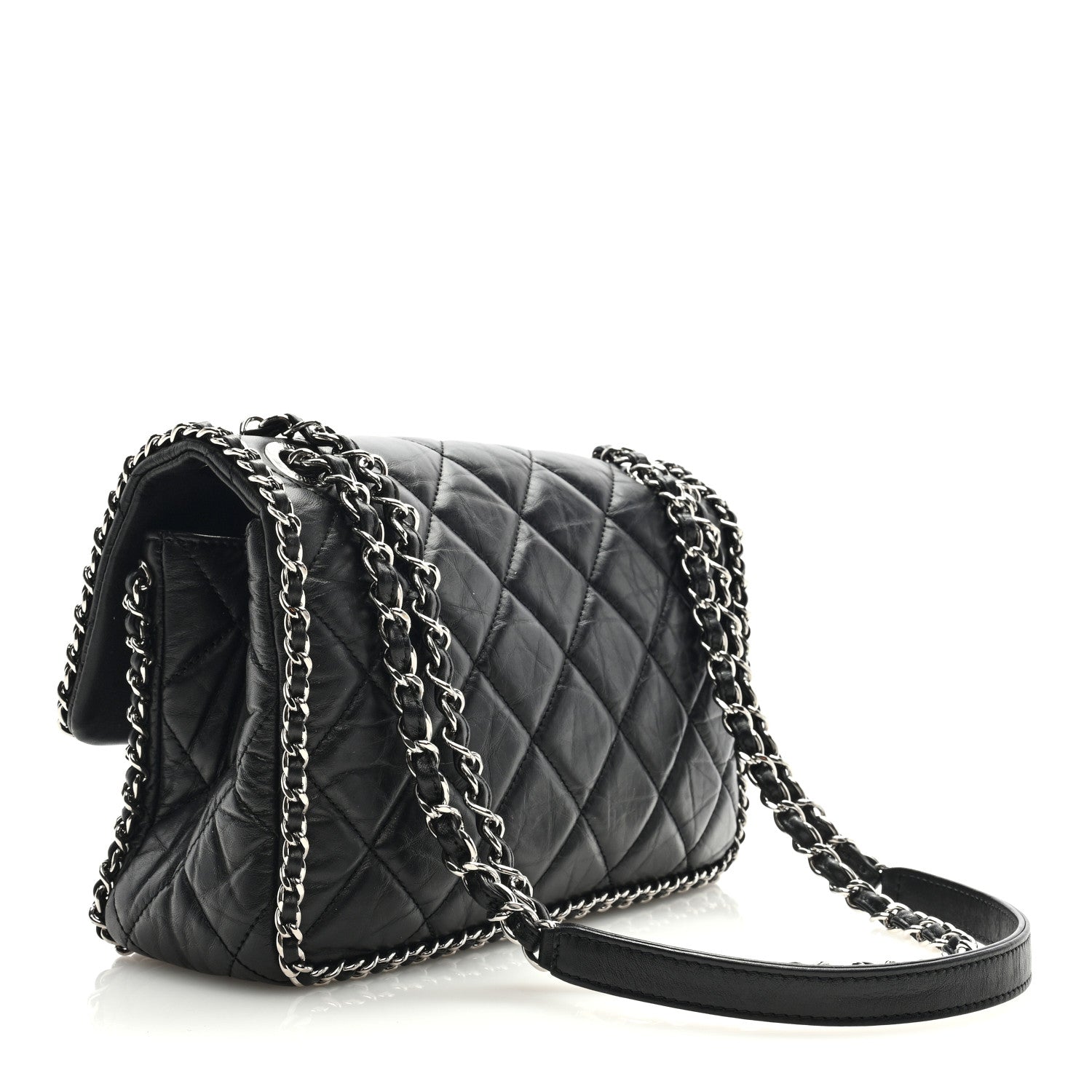 Chanel Crumpled Calfskin Medium Chain All Over Flap Black 2 of 8