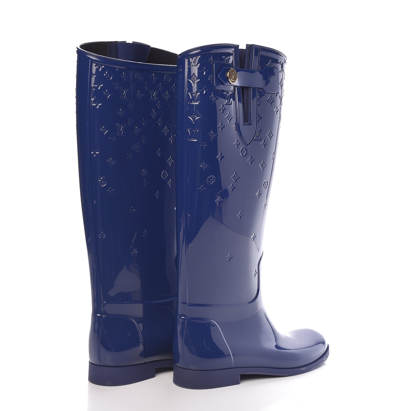 Rubber Embossed Monogram Drops High Rain Boots 40 Blue