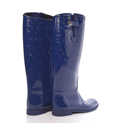 Louis Vuitton Rubber Embossed Monogram Drops High Rain Boots 40 Blue 4 of 8