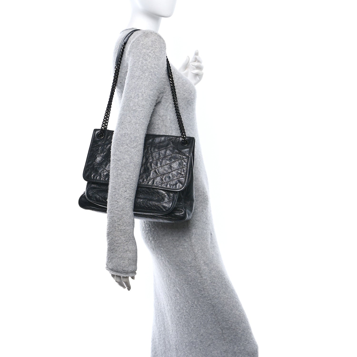 Saint Laurent Crinkled Calfskin Matelasse Monogram Large Niki Chain Satchel Black 2 of 10