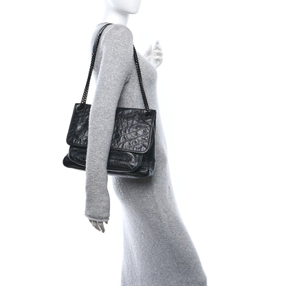 Saint Laurent Crinkled Calfskin Matelasse Monogram Large Niki Chain Satchel Black 2 of 10