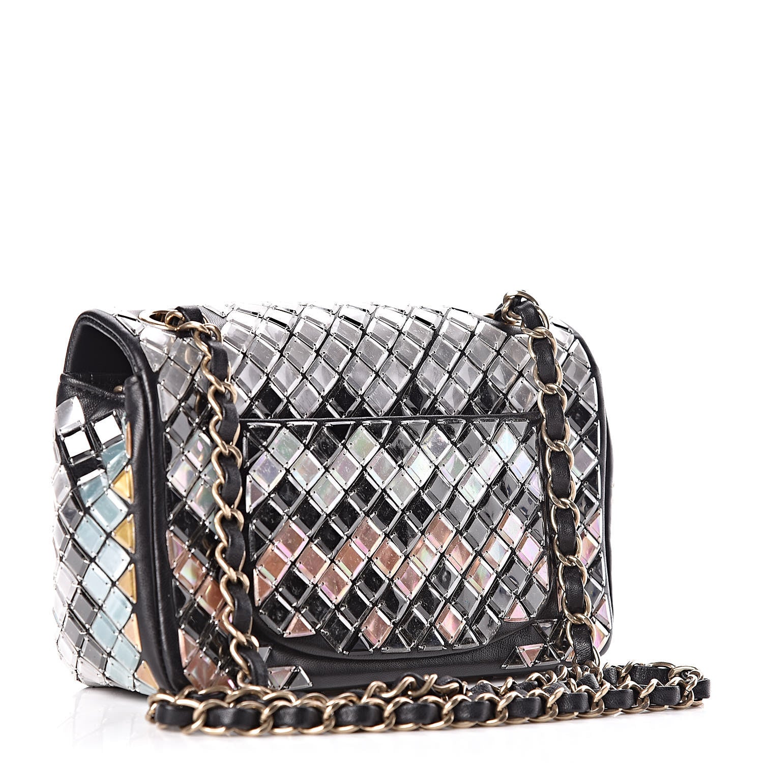 Chanel Lambskin Mosaic Small Flap Black Gold Light Blue 3 of 10