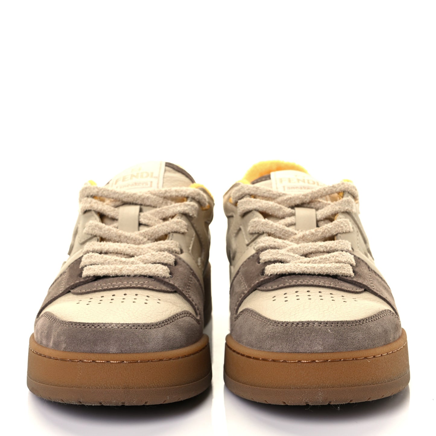 Calfskin Suede Fendi Match Low Top Sneakers 38 Dodo Straw Yellow