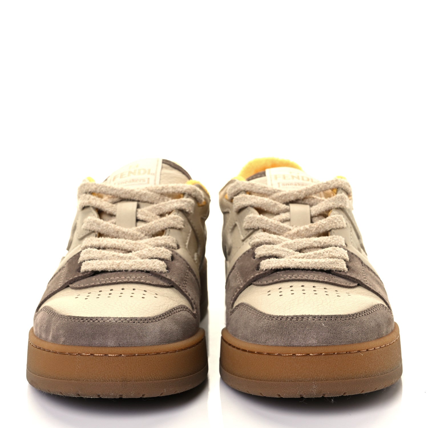 Fendi Calfskin Suede Fendi Match Low Top Sneakers 38 Dodo Straw Yellow 2 of 8