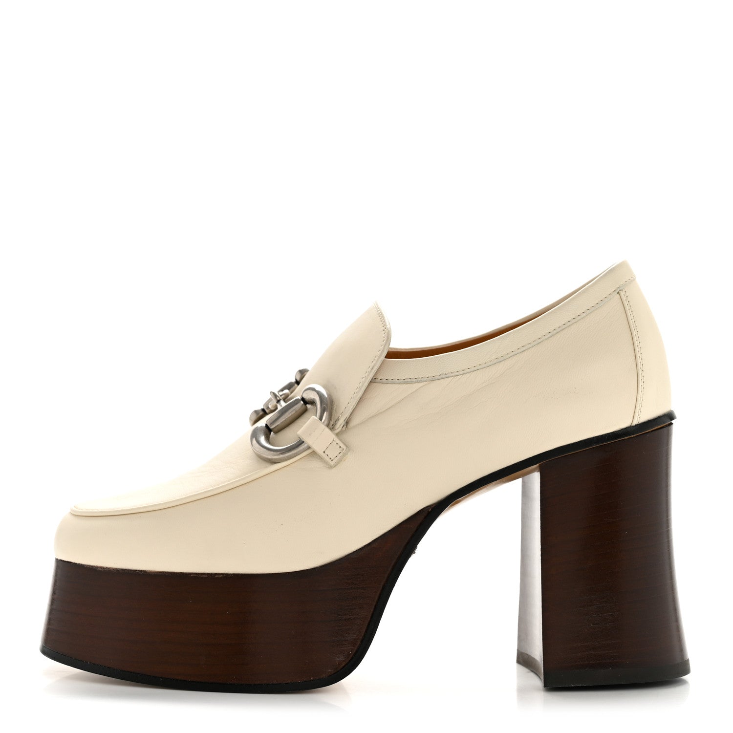 Gucci Malaga Kid Horsebit Platform Loafers 35 Mystic White 1 of 11