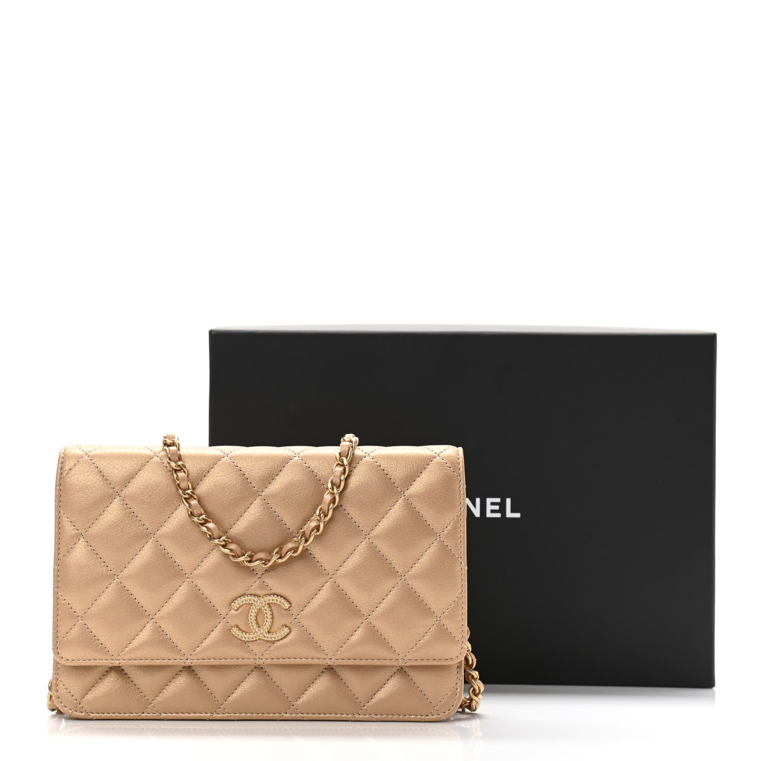 Chanel Metallic Calfskin Quilted Wallet On Chain WOC Gold 11 of 11