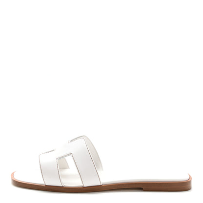 Hermes Box Calfskin Oran Sandals 37 White 1 of 8
