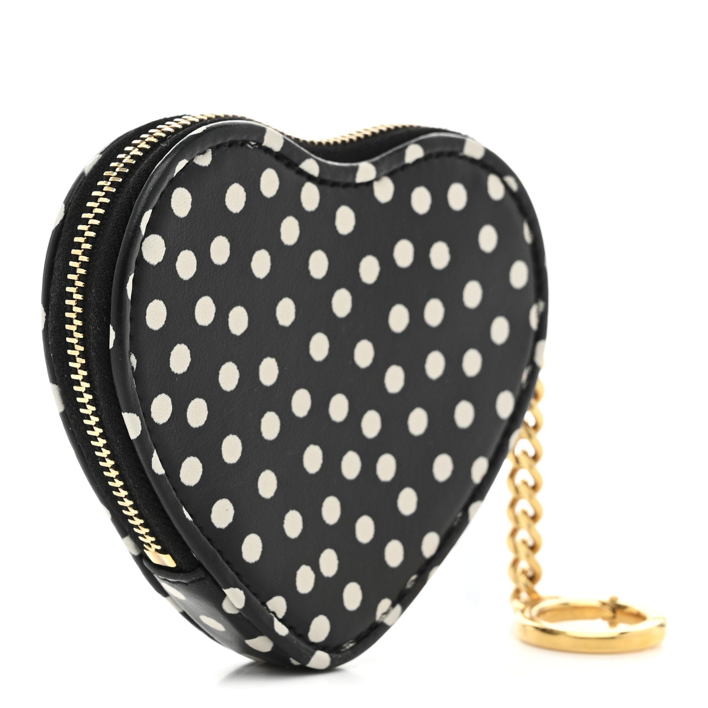 Calfskin Polka Dot Monogram Heart Key Pouch Black White