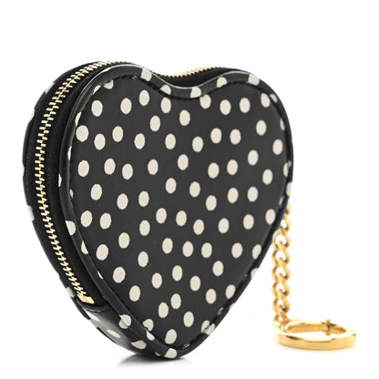 Saint Laurent Calfskin Polka Dot Monogram Heart Key Pouch Black White 3 of 7