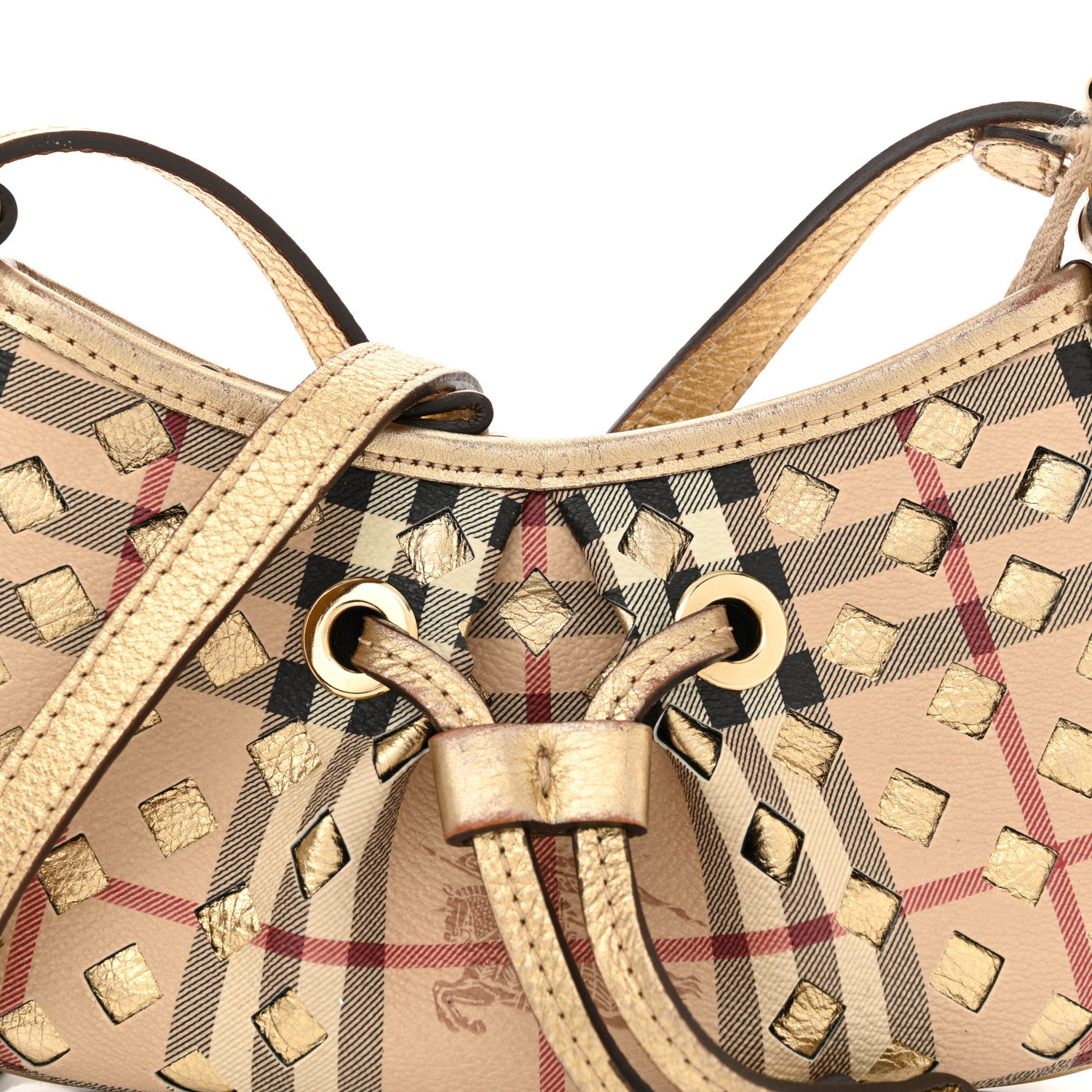 Burberry Haymarket Check Perforated Crossbody Gold 8 of 14