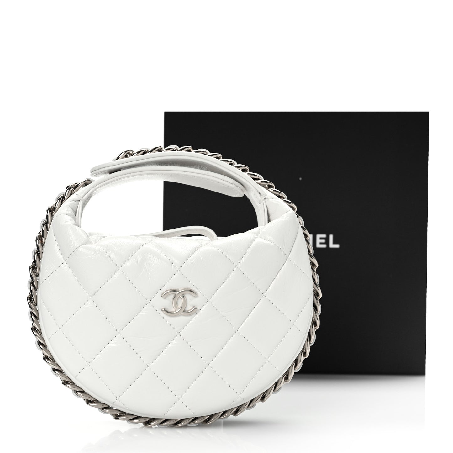 Lambskin Quilted Chain Around Pouch White