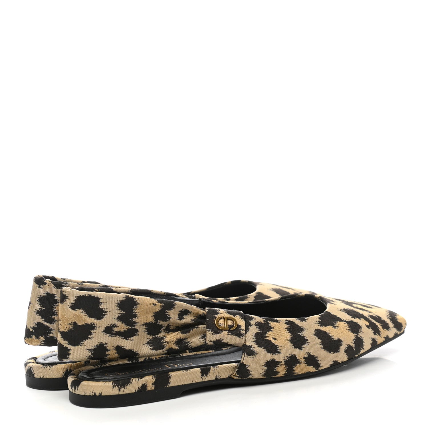 Christian Dior Nylon Leopard Print Mizza Slingback Flat 38 Beige Multicolor 4 of 9