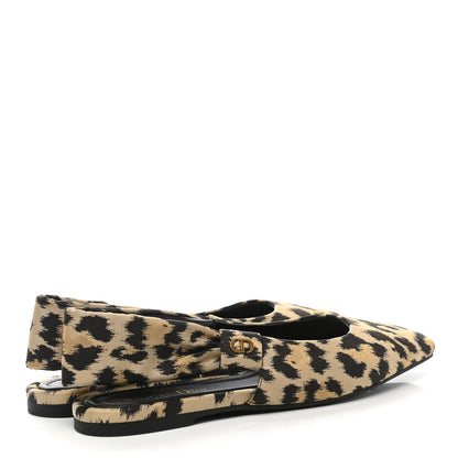 Christian Dior Nylon Leopard Print Mizza Slingback Flat 38 Beige Multicolor 4 of 9