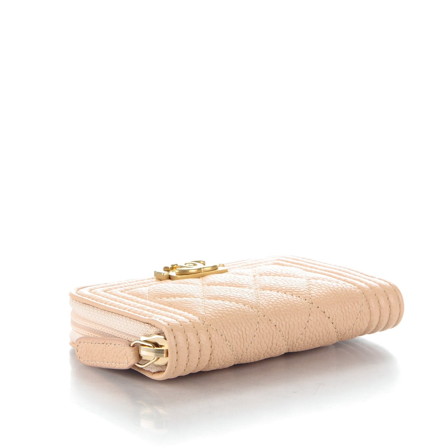 Caviar Quilted Boy Zip Around Coin Purse Wallet Beige Clair