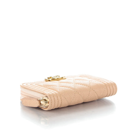 Chanel Caviar Quilted Boy Zip Around Coin Purse Wallet Beige Clair 4 of 7