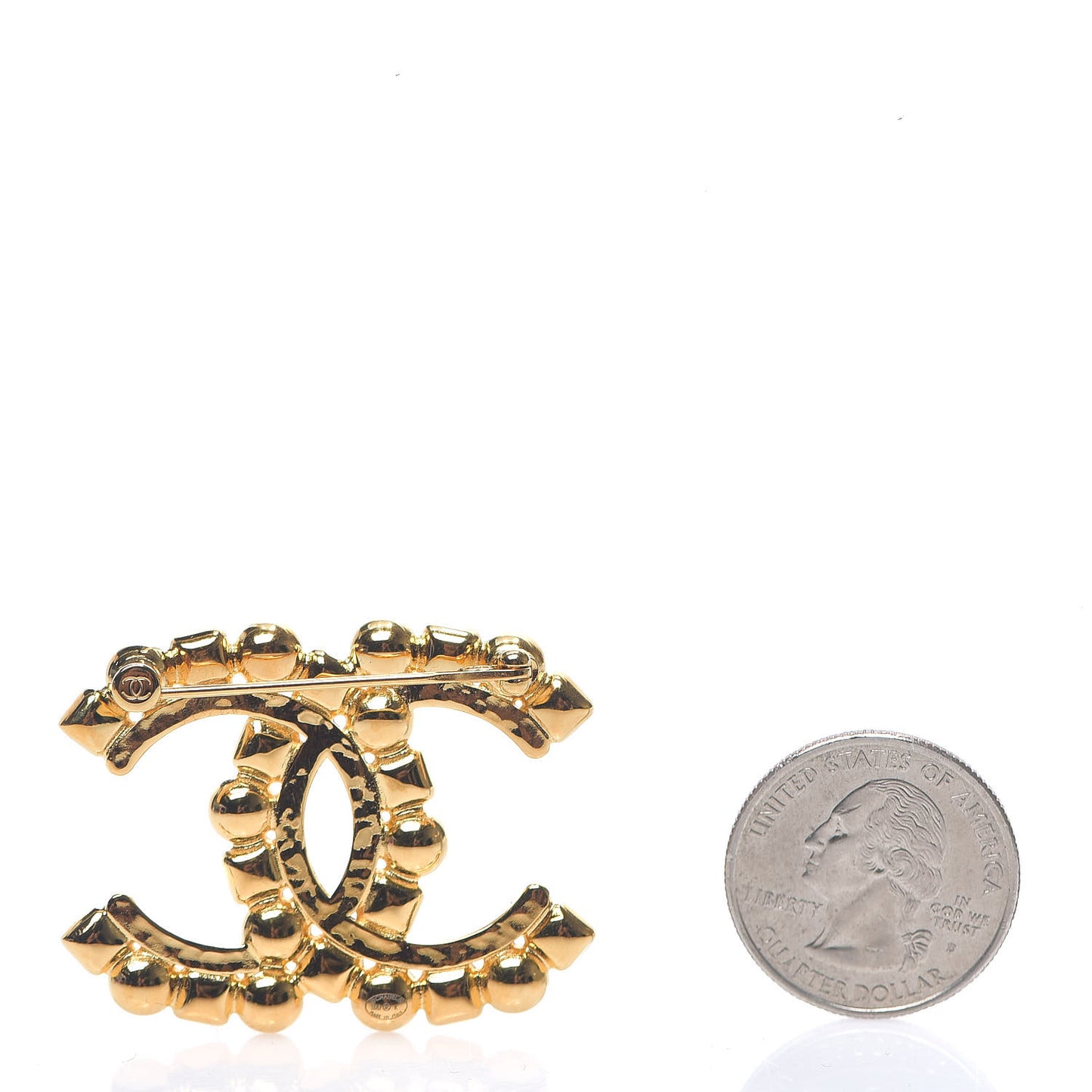 Pearl Crystal Baguette CC Brooch Gold