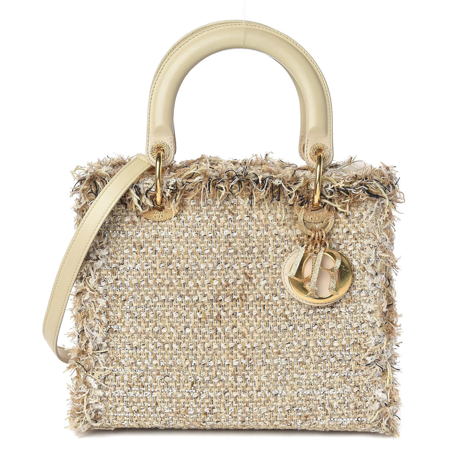 Christian Dior Tweed Crystal Fringe Medium Lady Dior Beige 1 of 18