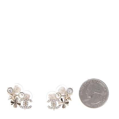 Chanel Crystal Pearl Sergeant CC Clip On Earrings Gold 2 of 5