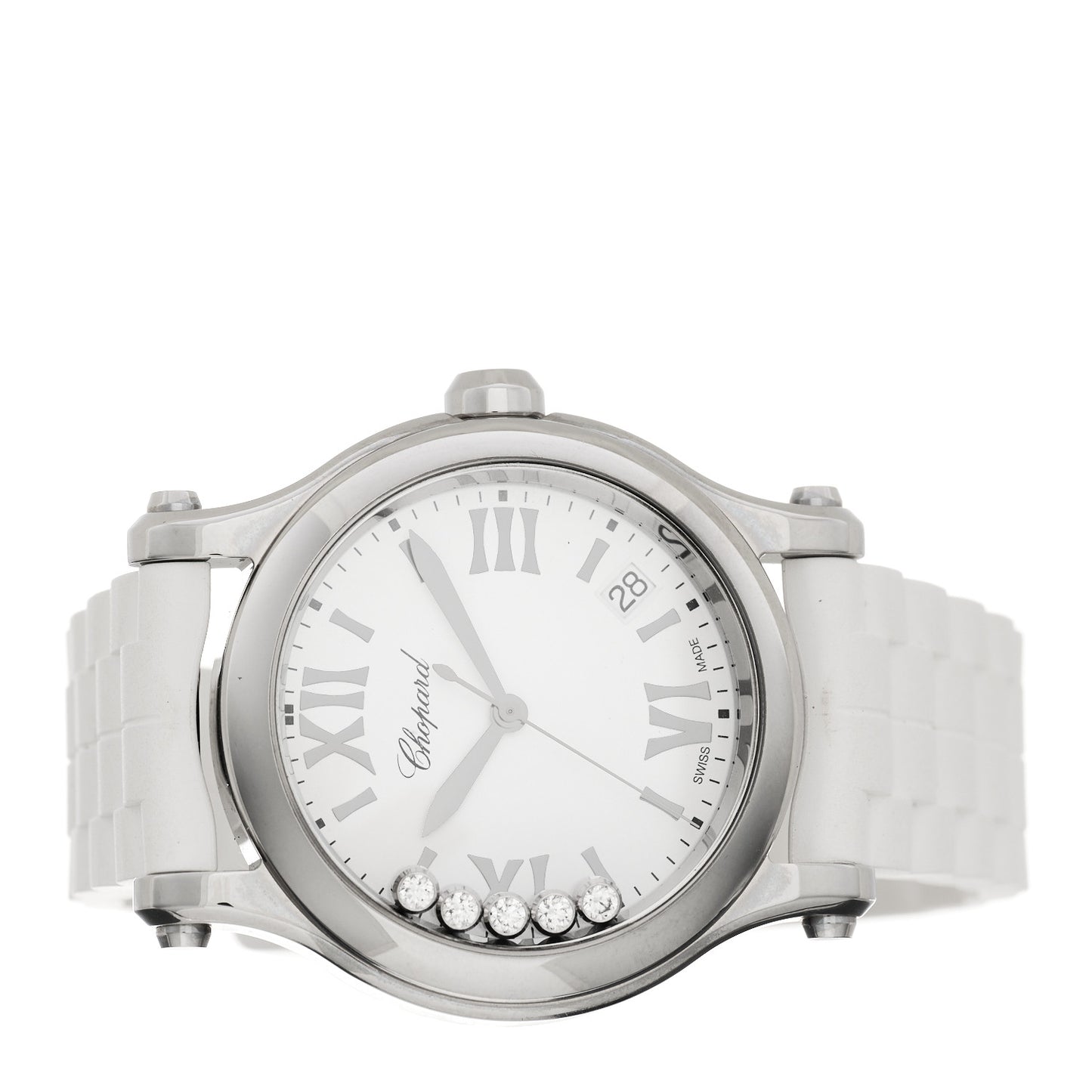 Stainless Steel Rubber 5 Diamond 36mm Happy Sport Quartz Watch White
